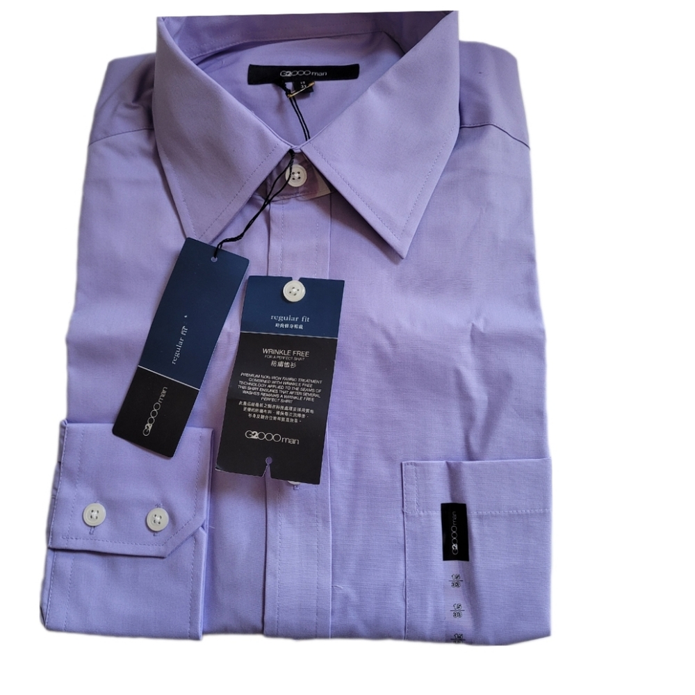 G2000 Dress Shirt Wrinkle Free Regular Fit Neck 15ins Sleeves 33ins Purple Solid